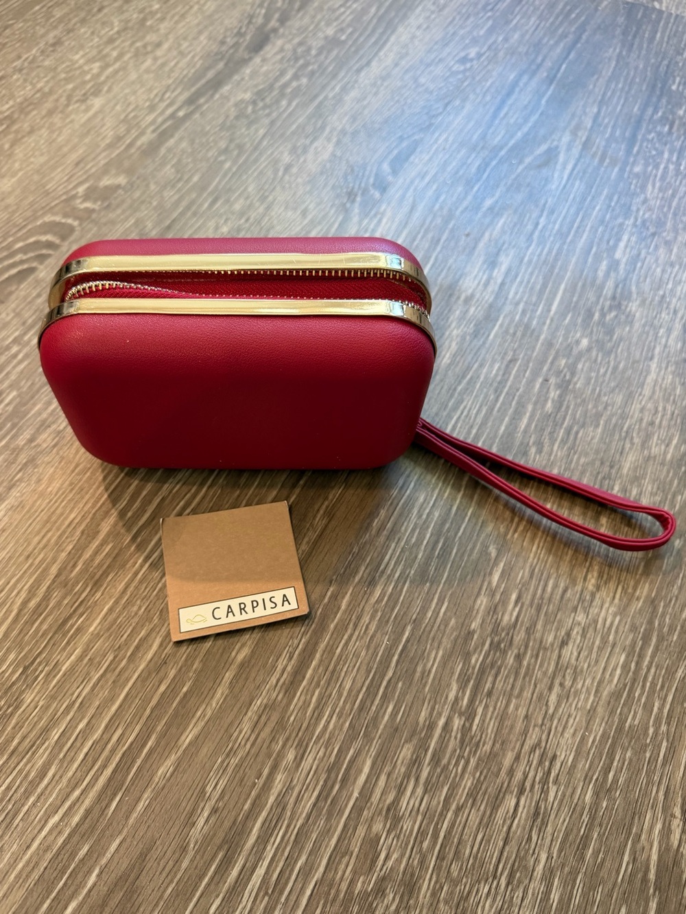 Carpisa Red Structured Wristlet Clutch Gold Tone Hardware